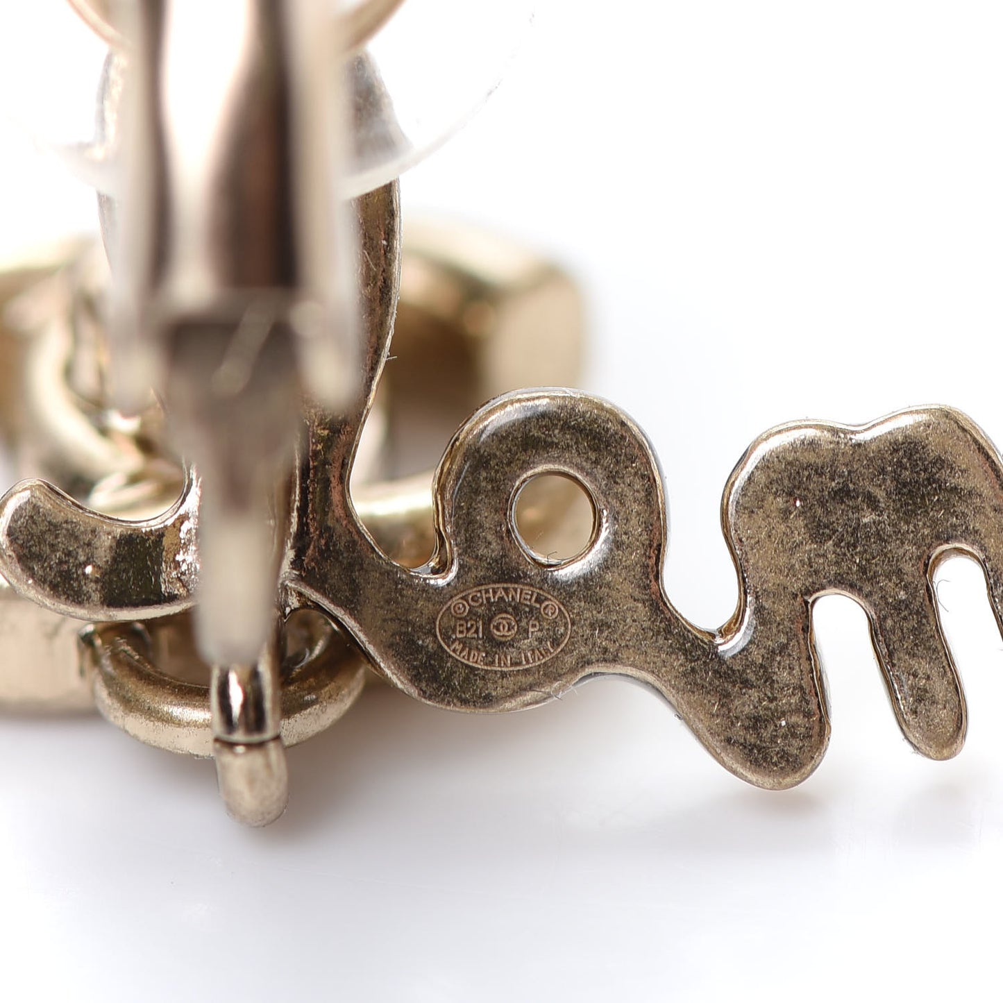 Metal CC Turnlock Climber Clip On Earrings Gold