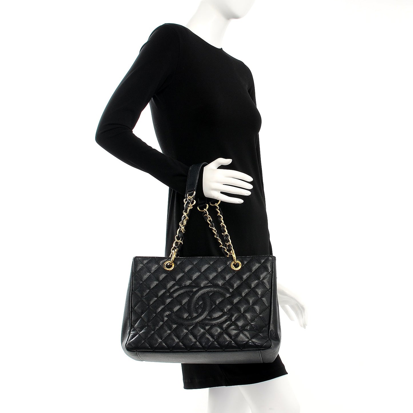Caviar Quilted Grand Shopping Tote GST Black