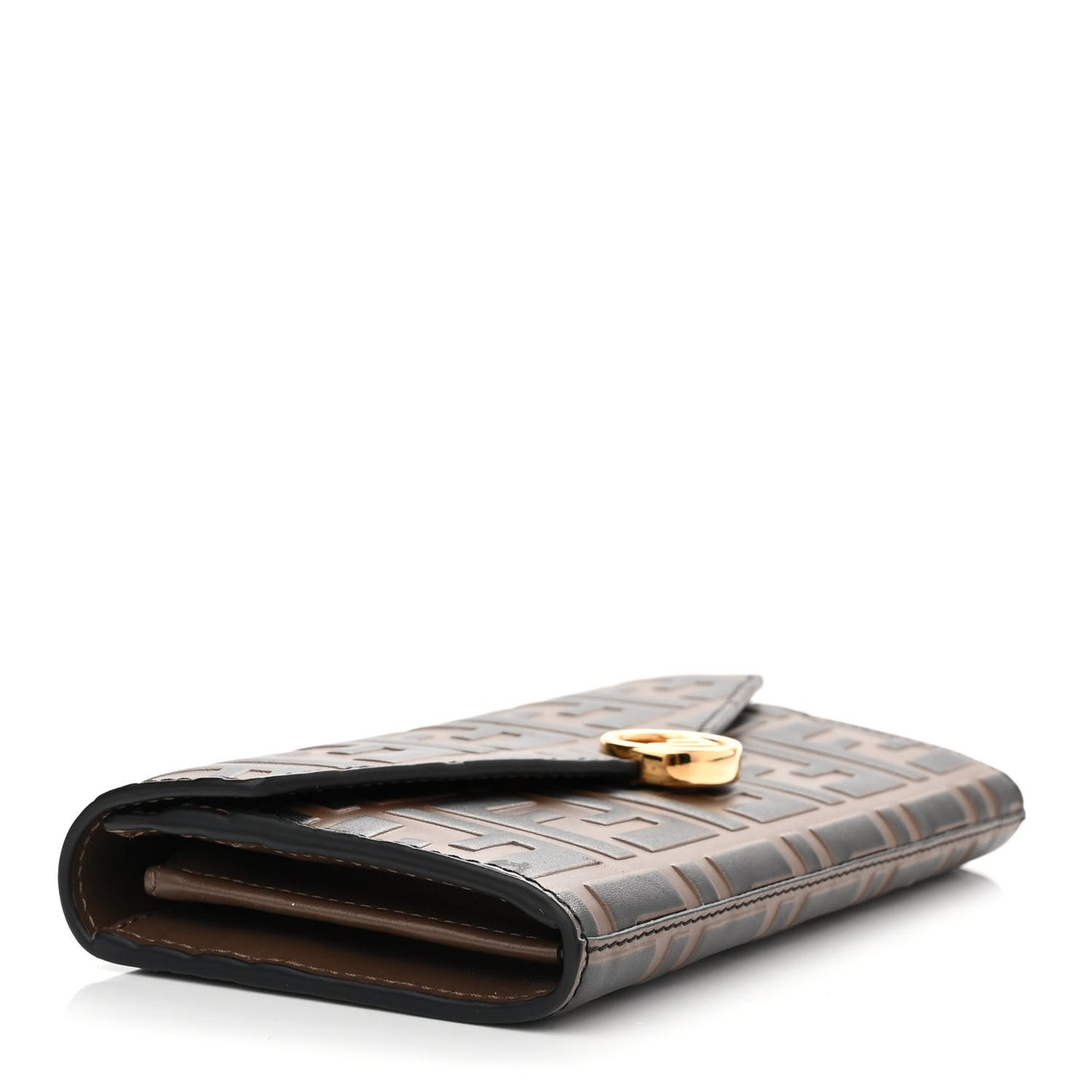 Vitello Soft F is Fendi Bi-Color FF 1974 Embossed Continental Envelope Wallet Maya Black