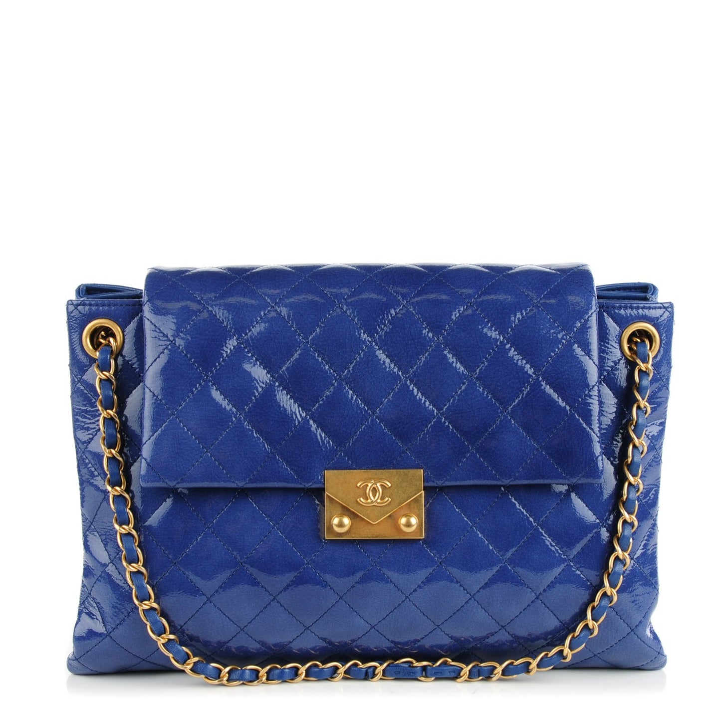 Patent Quilted 3 Pocket Accordion Flap Navy