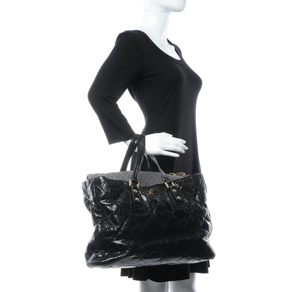 Chanel Glazed Calfskin Lambskin Quilted Portobello Tote Black Grey 2 of 11