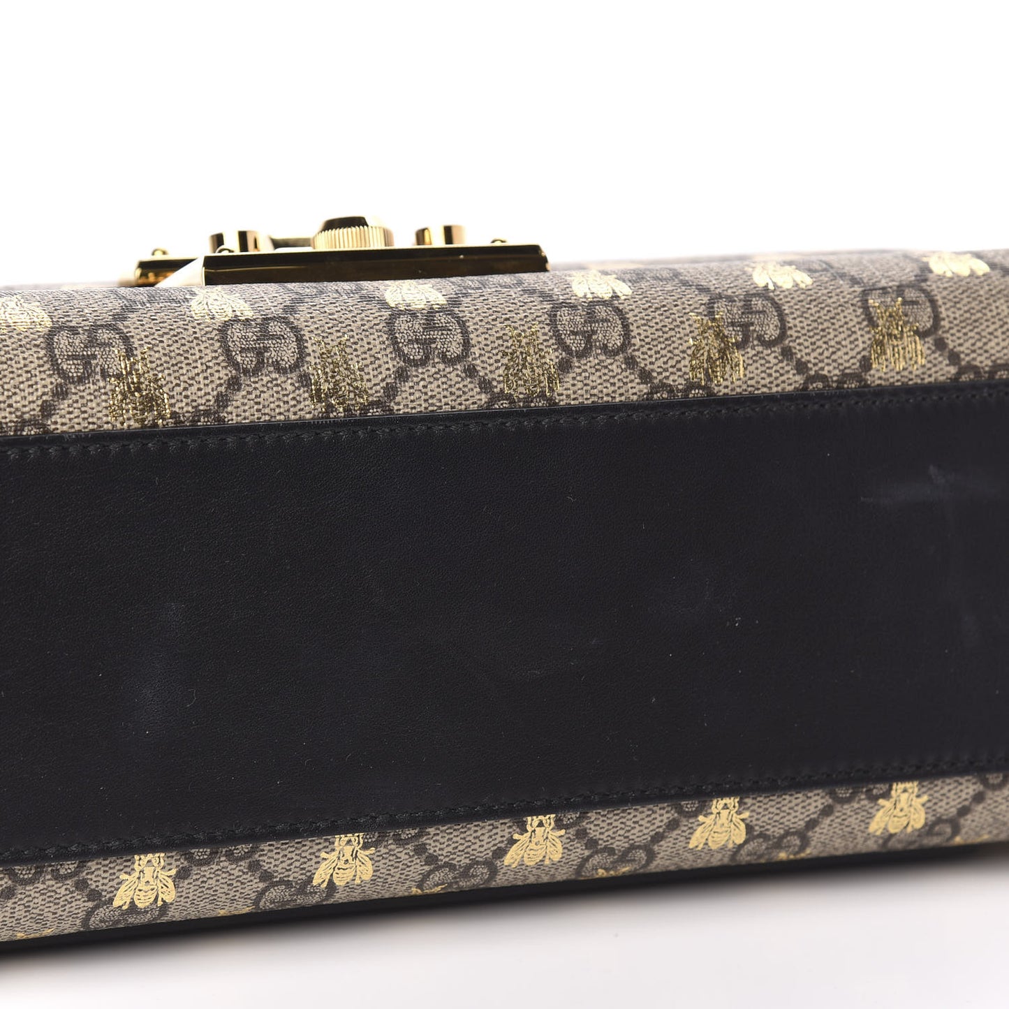 GG Supreme Monogram Bees Medium Padlock Shoulder Bag Beige Oro Black