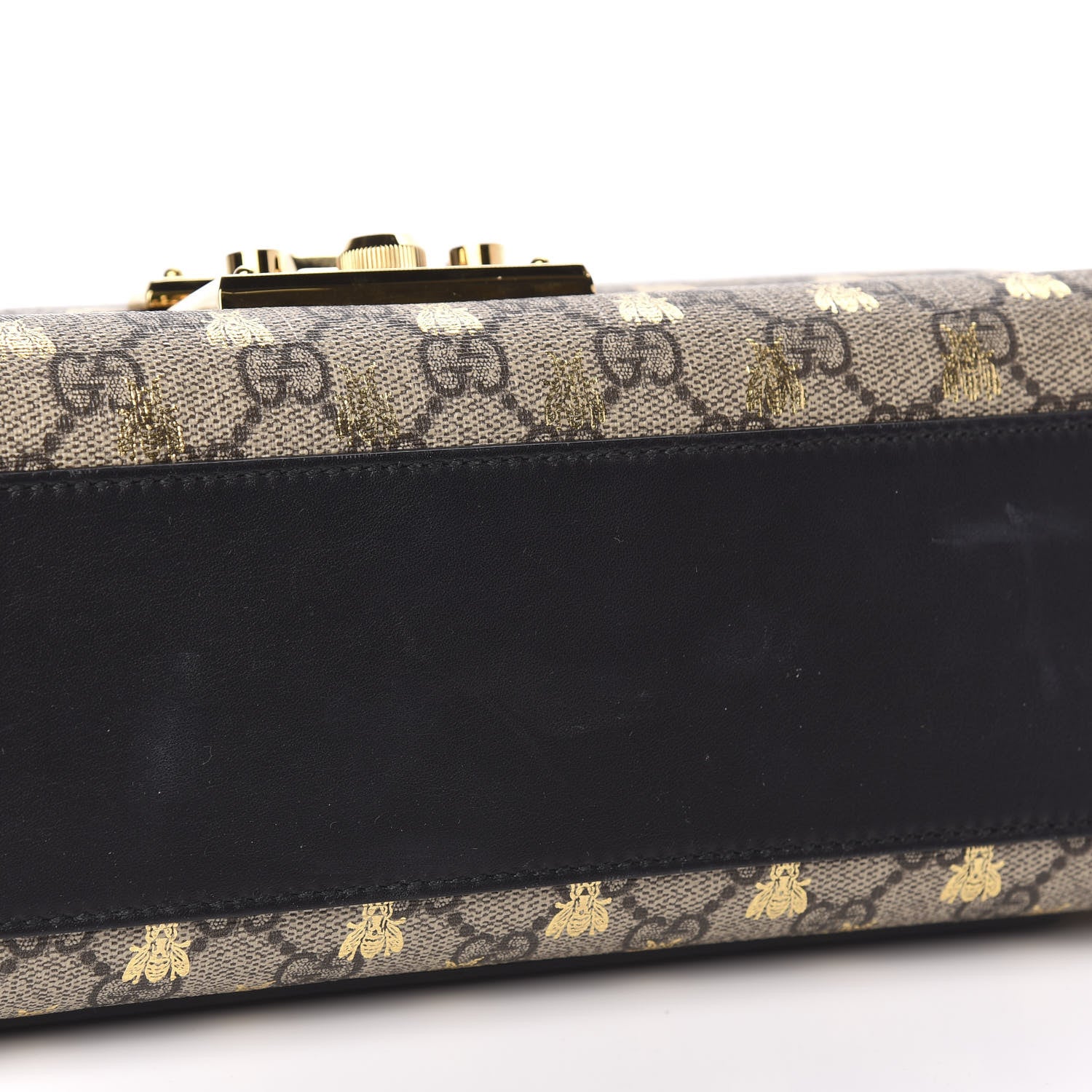 Gucci GG Supreme Monogram Bees Medium Padlock Shoulder Bag Beige Oro Black 8 of 12