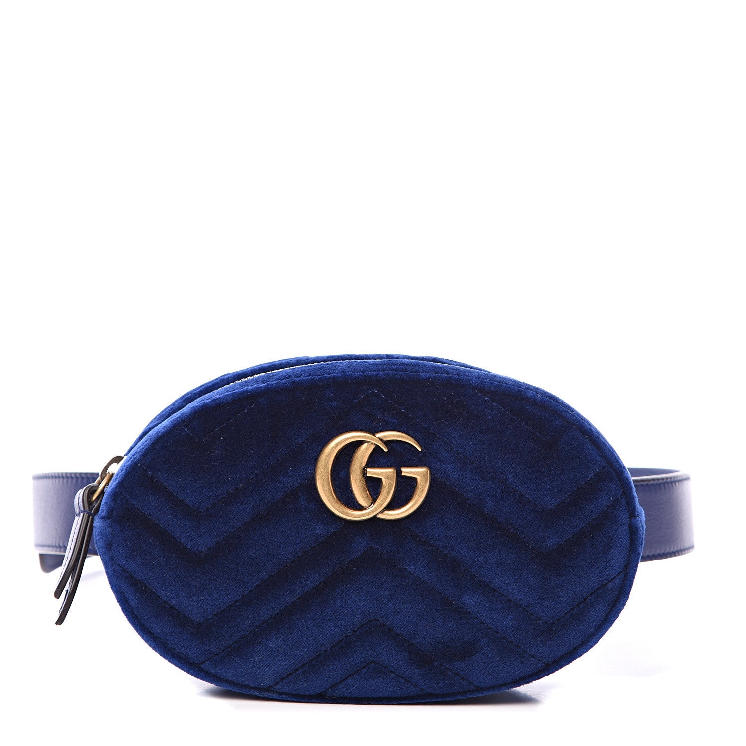 Gucci Velvet Matelasse GG Marmont Belt Bag 85 34 Cobalt Blue 1 of 10