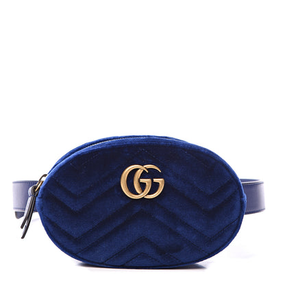 Gucci Velvet Matelasse GG Marmont Belt Bag 85 34 Cobalt Blue 1 of 10