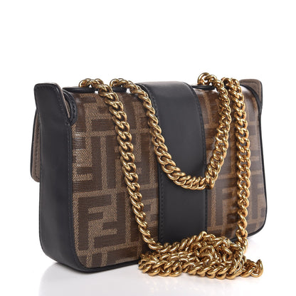 Fendi Glazed Fabric Vitello Century FF 1974 Stamp Patch Mini Double F Crossbody Bag Mogano Panna Black 3 of 8