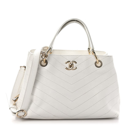 Chanel Calfskin Stitched Large Chevron Chic Shopping Bag White 1 of 12