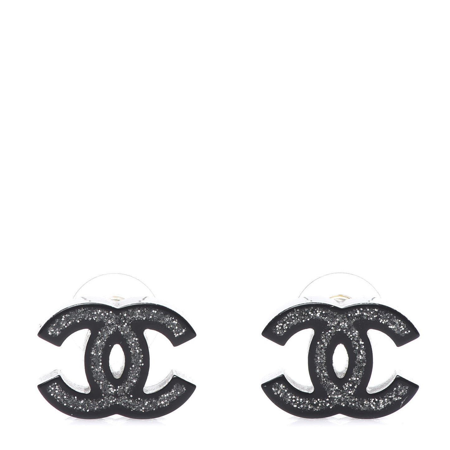 Glitter Resin CC Earrings Silver Black