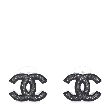 Chanel Glitter Resin CC Earrings Silver Black 1 of 6