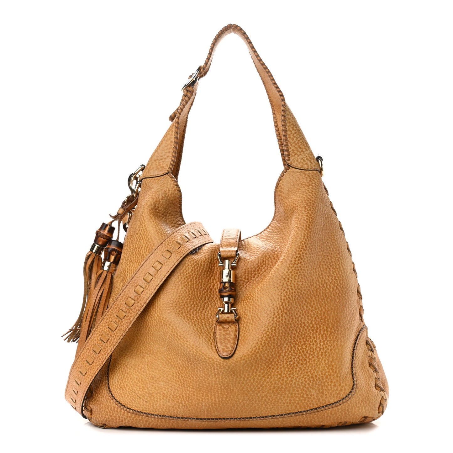 Pebbled Calfskin Large New Jackie Shoulder Bag Brown