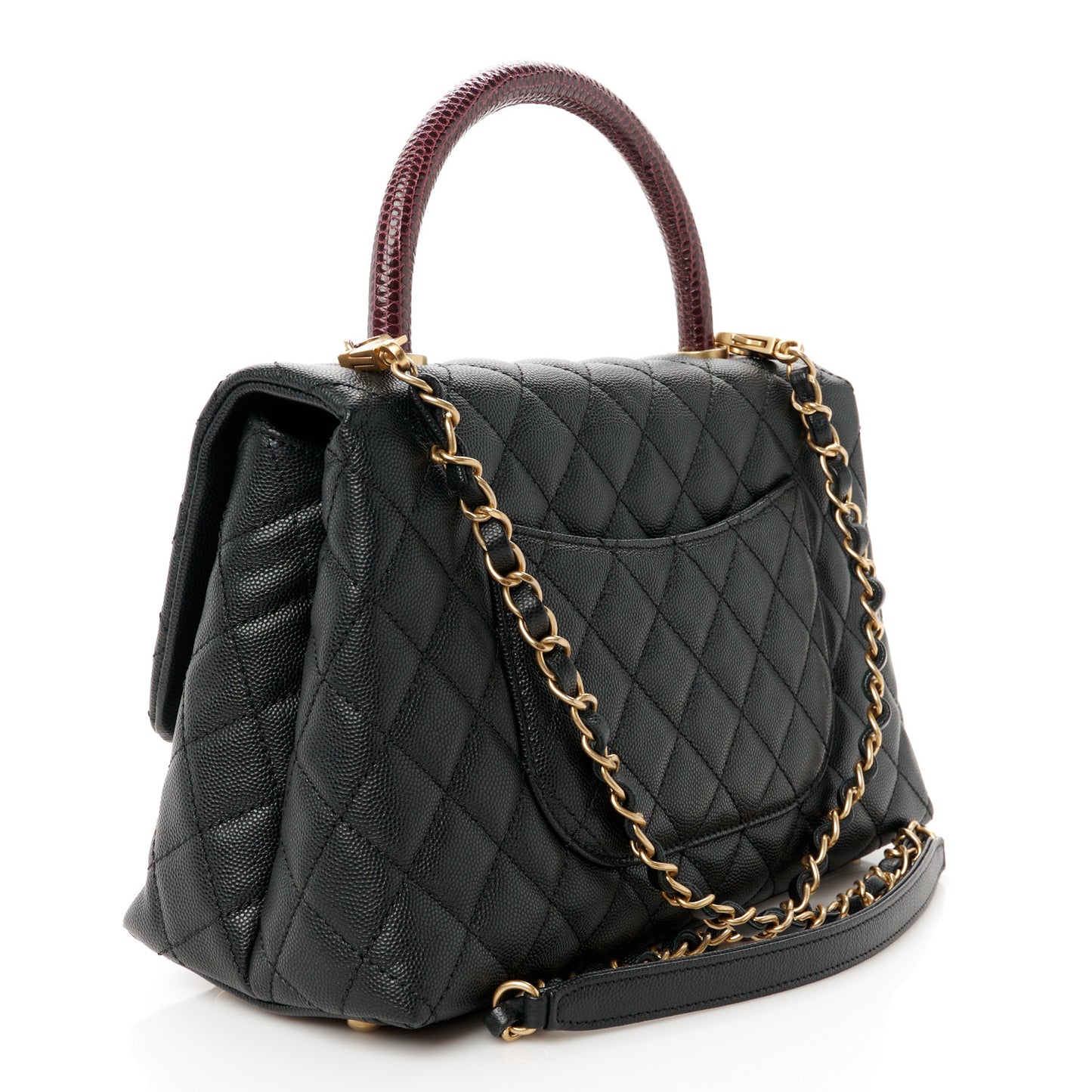 Caviar Lizard Embossed Quilted Small Coco Handle Flap Black
