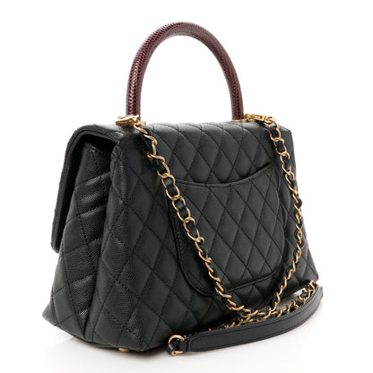 Chanel Caviar Lizard Embossed Quilted Small Coco Handle Flap Black 3 of 12