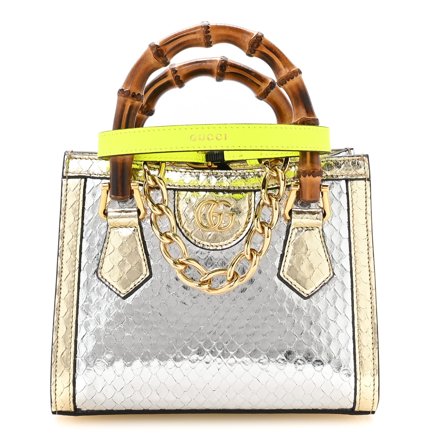 Gucci Metallic Snakeskin Mini Diana Tote Bag Silver Platino 1 of 10