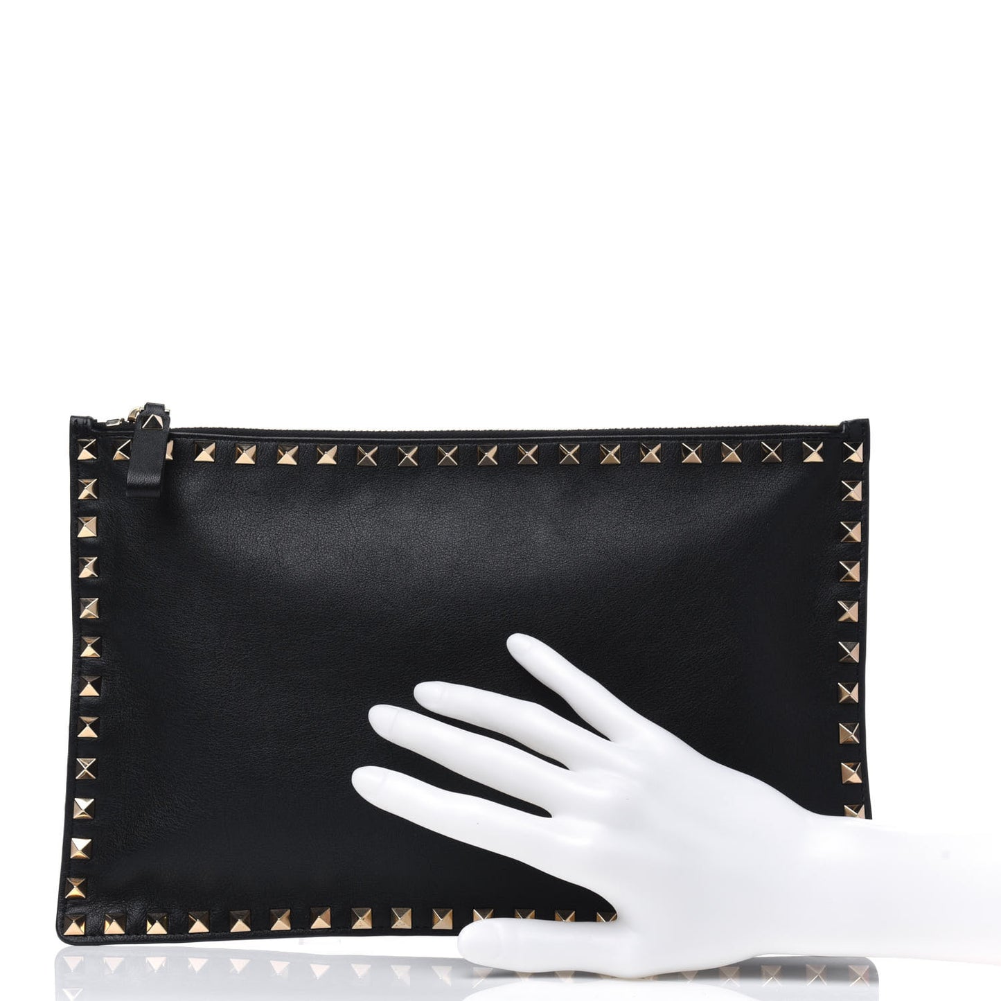 Vitello Large Rockstud Zip Pouch Black
