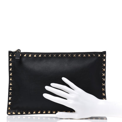Valentino Garavani Vitello Large Rockstud Zip Pouch Black 2 of 9