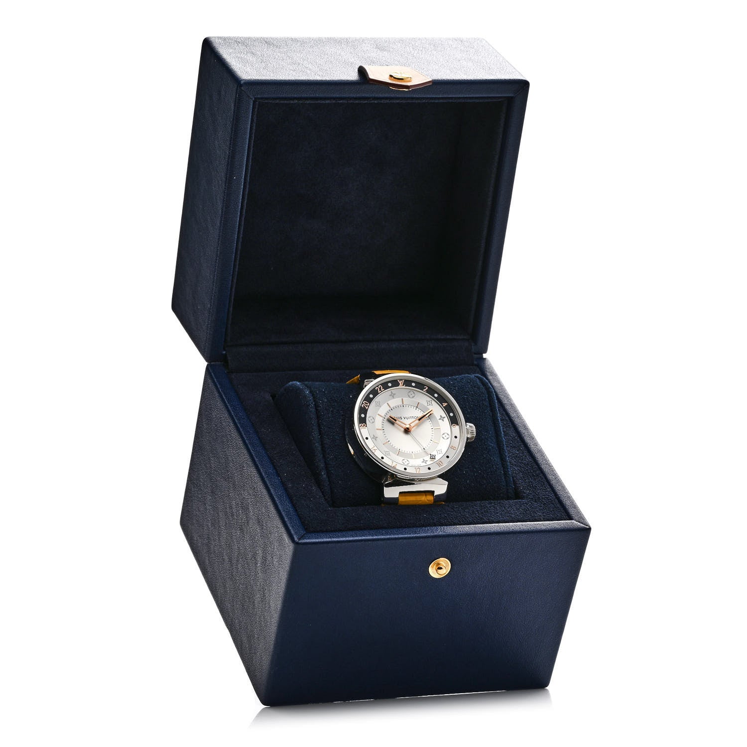 Louis Vuitton Stainless Steel Alligator 38mm Tambour Moon Quartz Watch Yellow 5 of 5