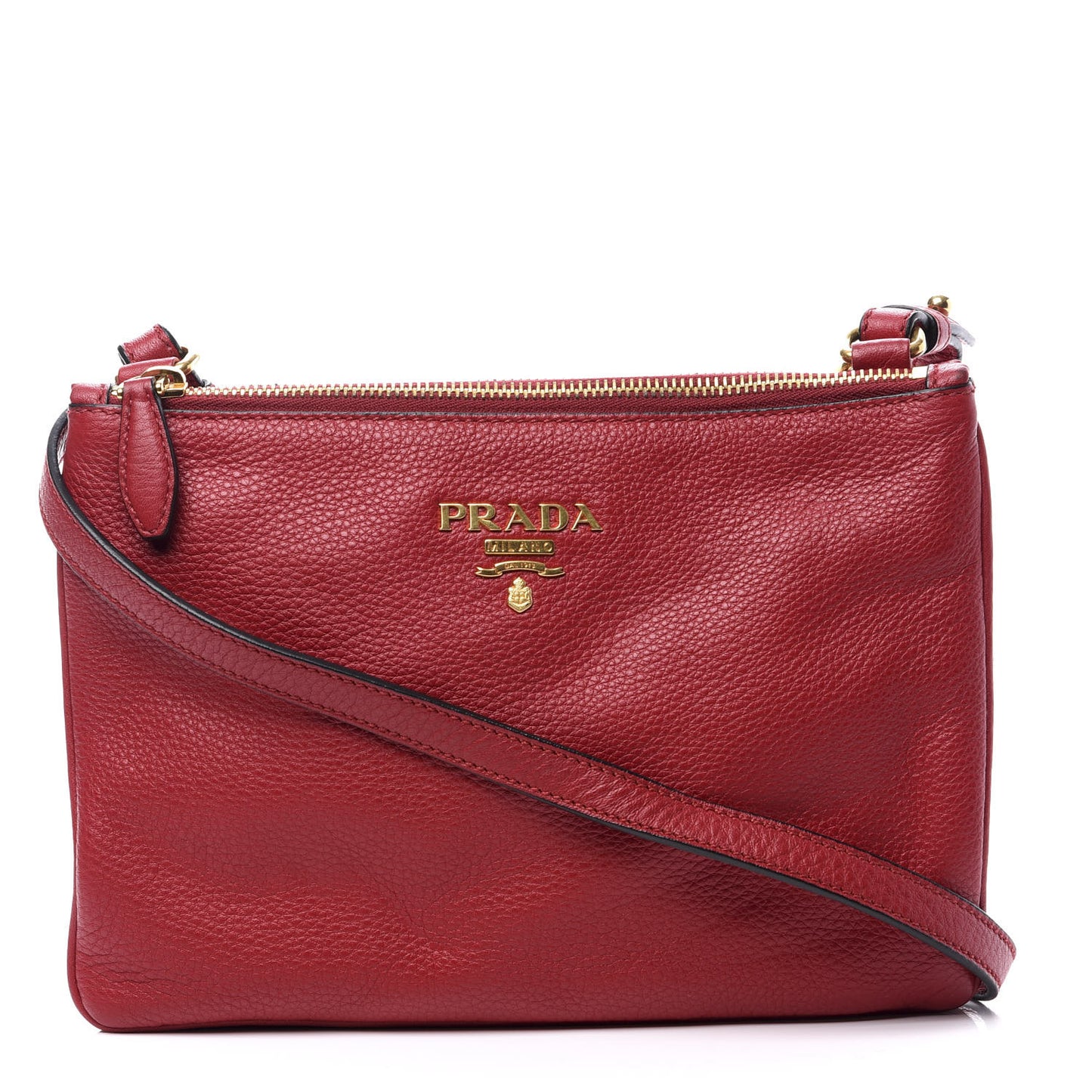 Vitello Daino Double Zip Crossbody Bag Rosso