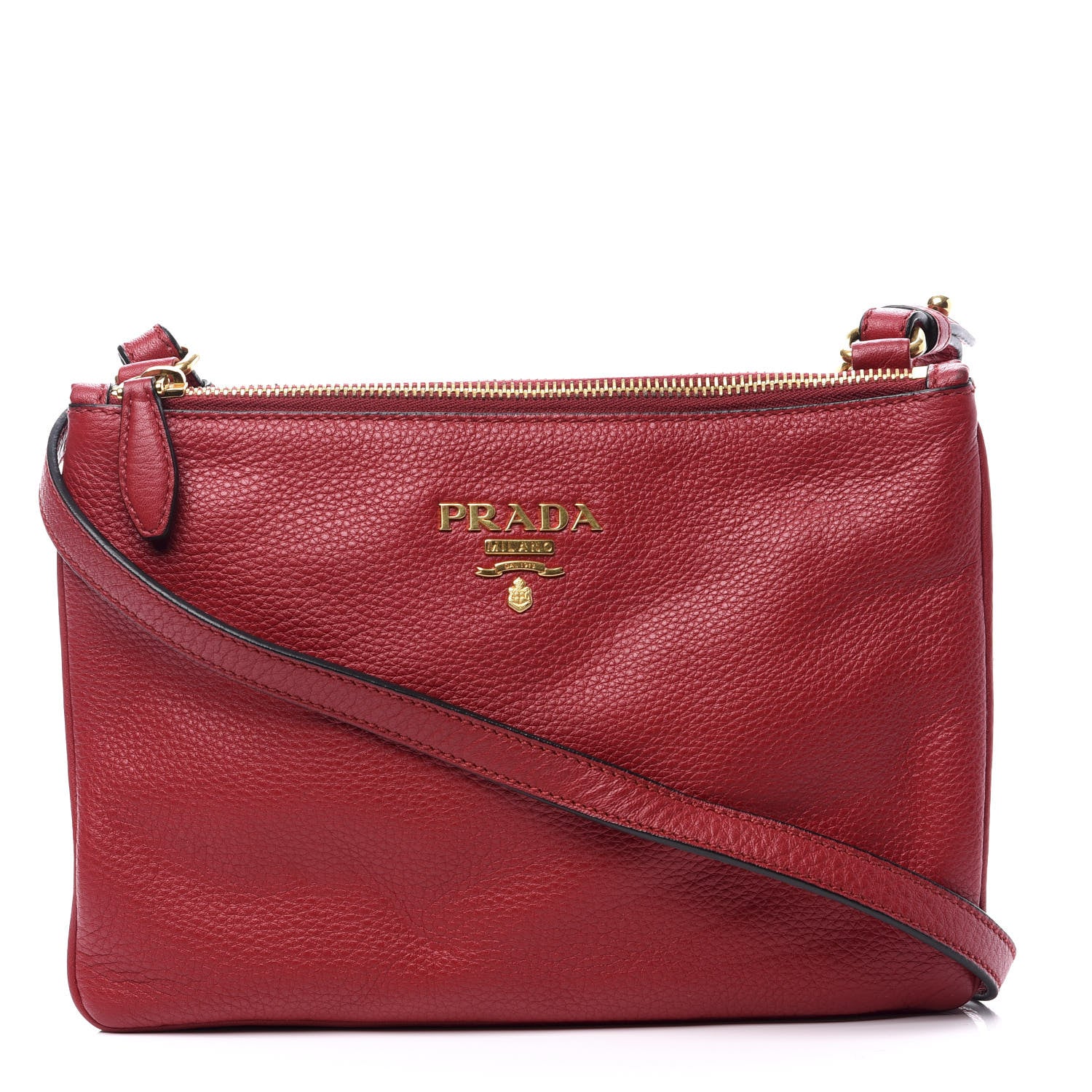 Prada Vitello Daino Double Zip Crossbody Bag Rosso 1 of 11