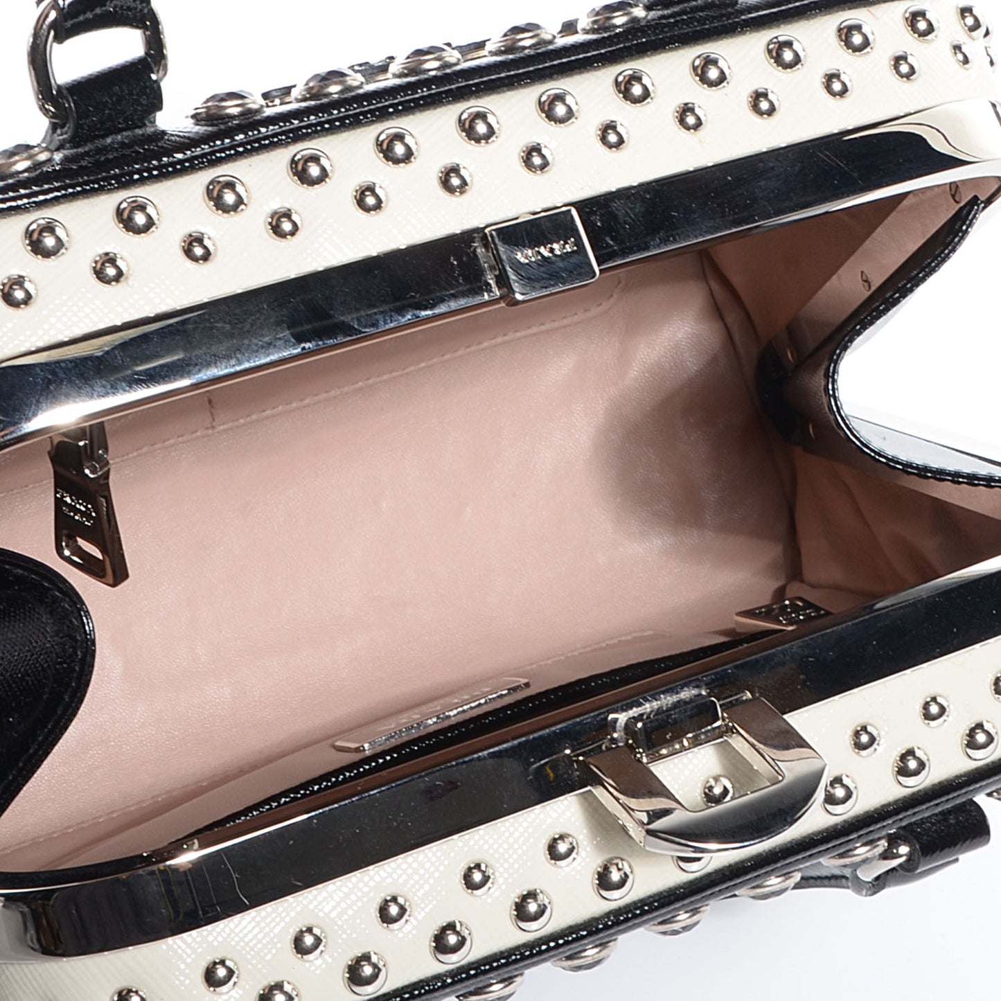 Saffiano Vernice Small Crystal Pyramid Bag Black