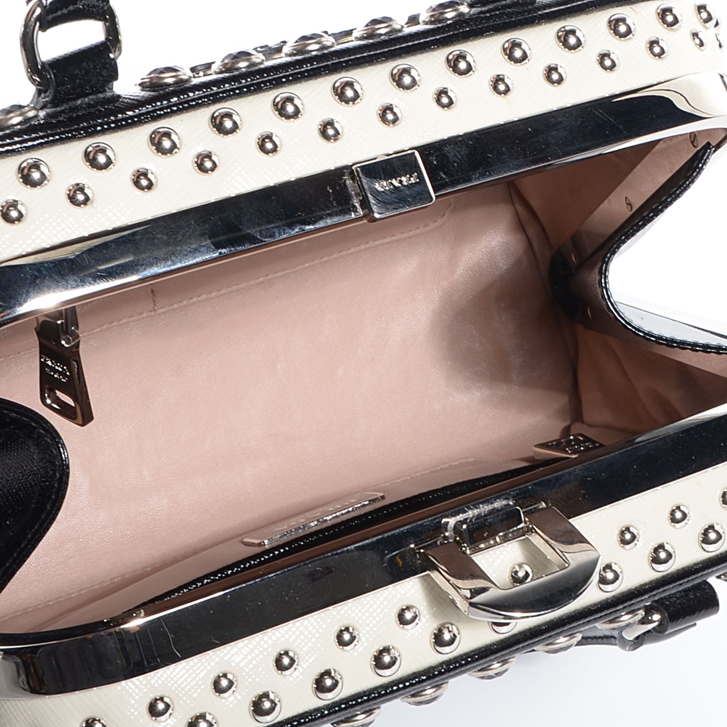 Prada Saffiano Vernice Small Crystal Pyramid Bag Black 5 of 10