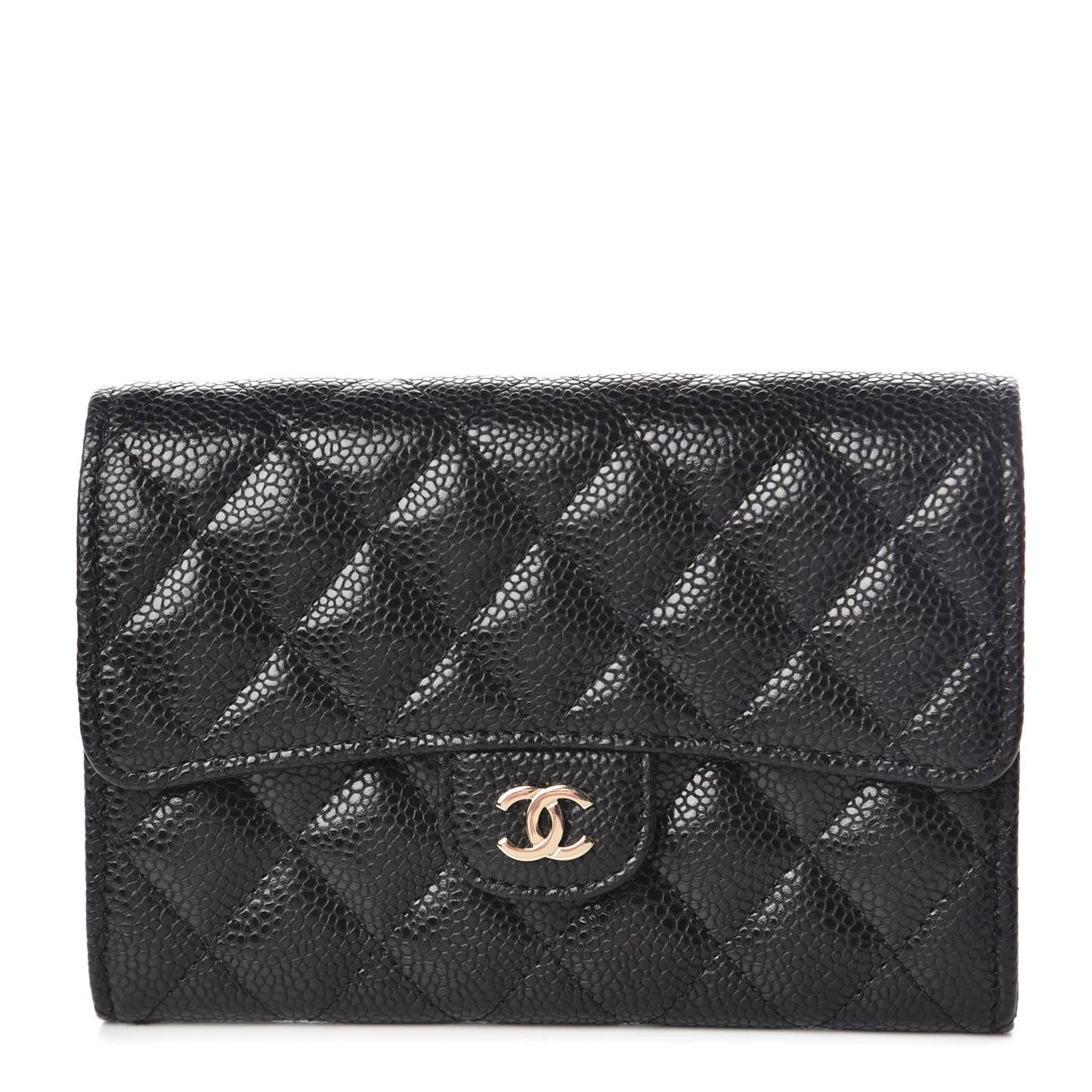 Caviar Quilted Medium Flap Wallet Black