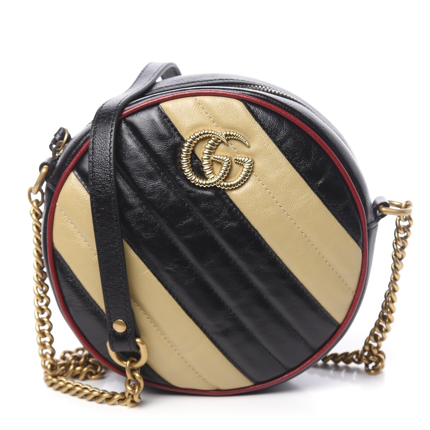 Gucci Azalea Calfskin Matelasse Diagonal Patchwork Mini Torchon GG Marmont Round Shoulder Bag Black Beige Romantic Cerise 1 of 10
