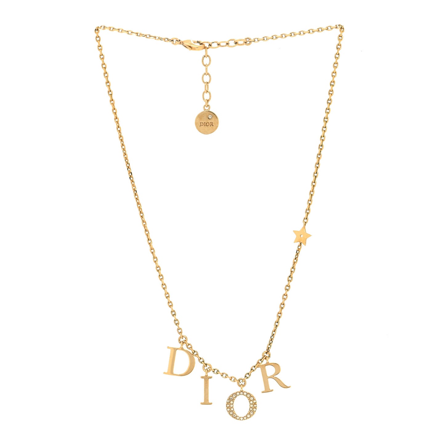 Metal Crystal Logo Necklace Gold