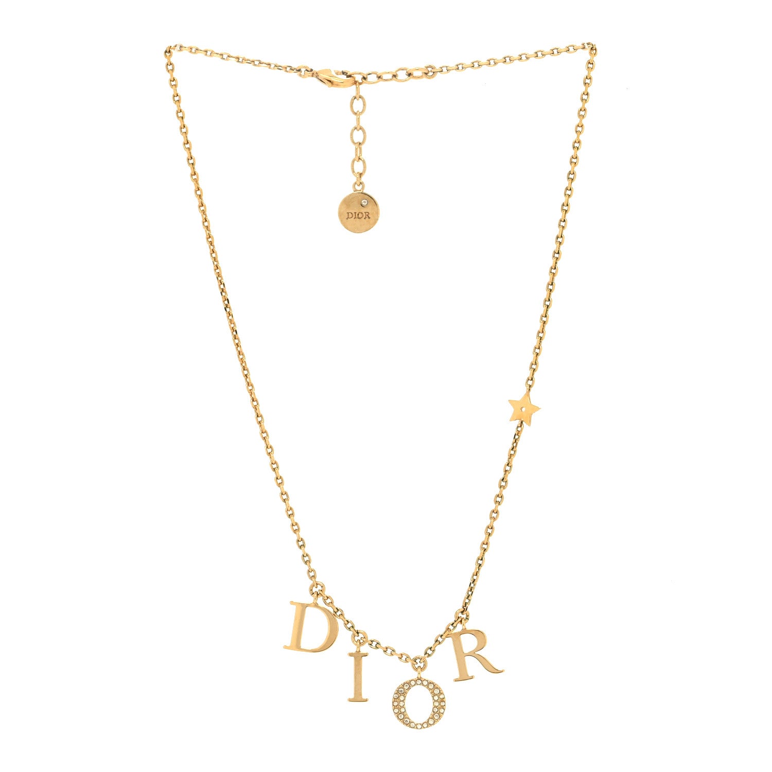 Christian Dior Metal Crystal Logo Necklace Gold 3 of 5