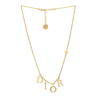 Christian Dior Metal Crystal Logo Necklace Gold 3 of 5