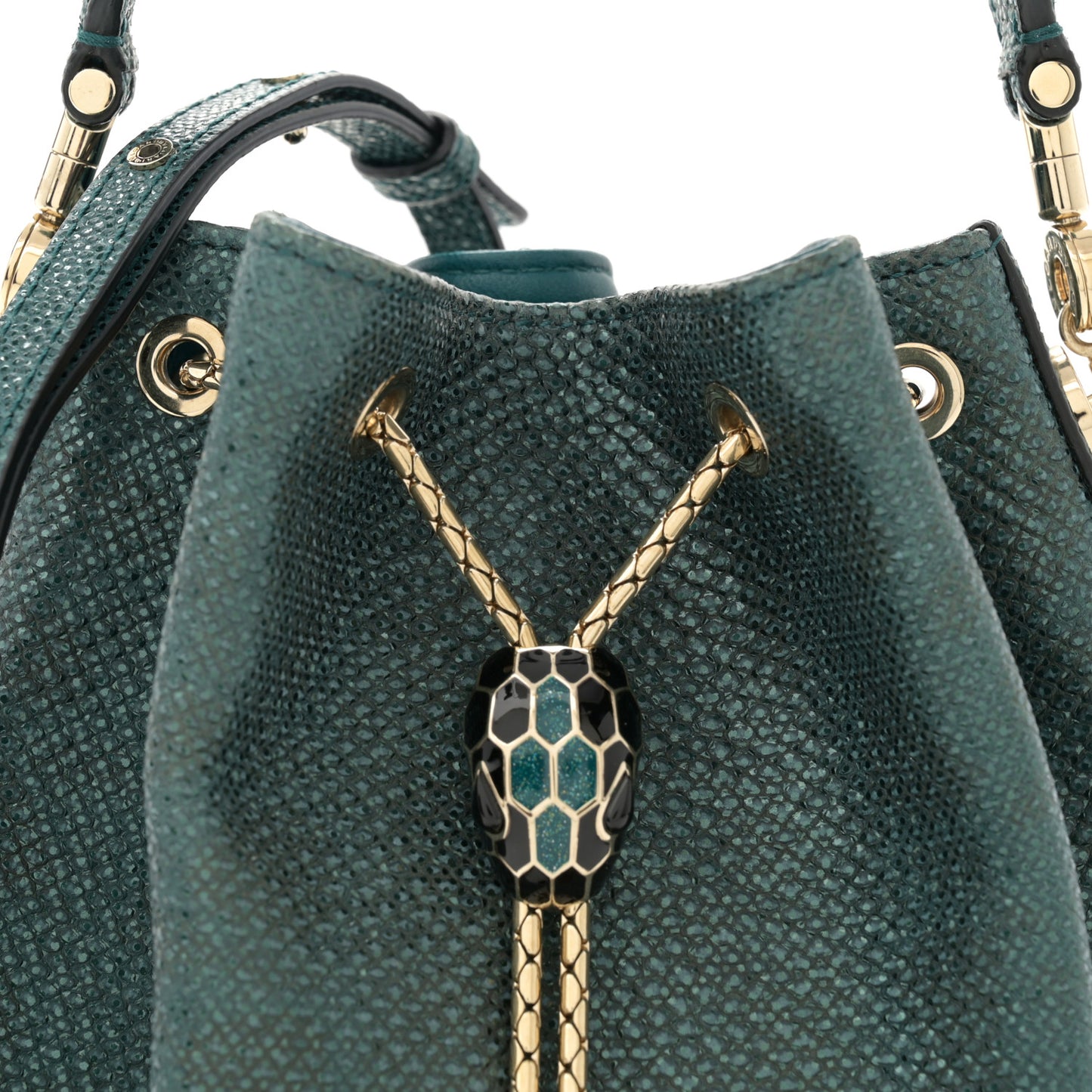 Metallic Karung Serpenti Forever Bucket Bag Emerald Green