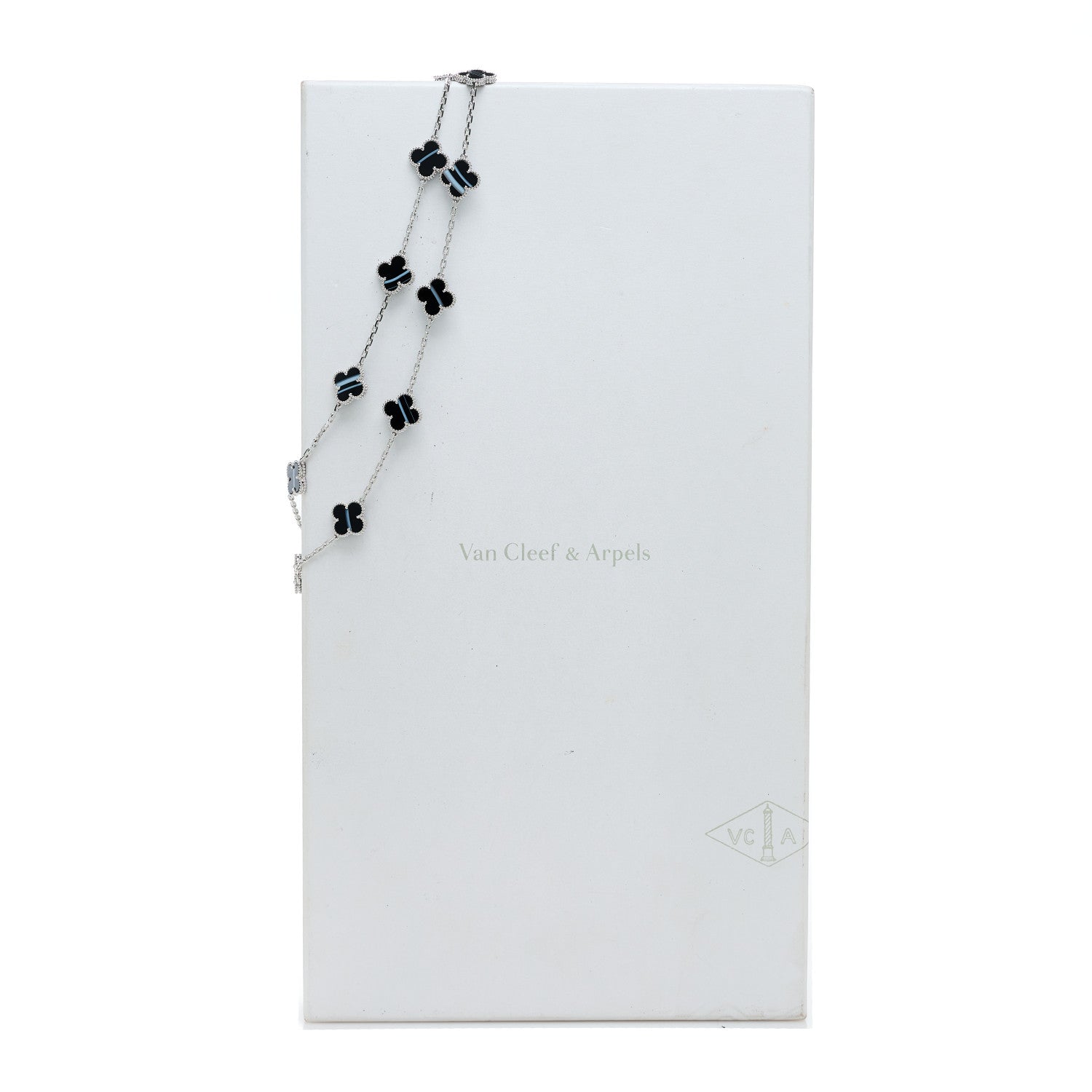 Van Cleef & Arpels 18K White Gold Veined Black Onyx 20 Motifs Vintage Alhambra Necklace 7 of 7