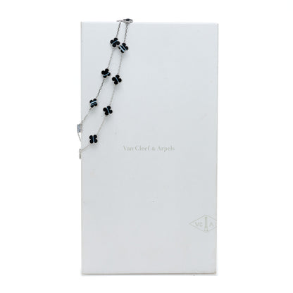 Van Cleef & Arpels 18K White Gold Veined Black Onyx 20 Motifs Vintage Alhambra Necklace 7 of 7