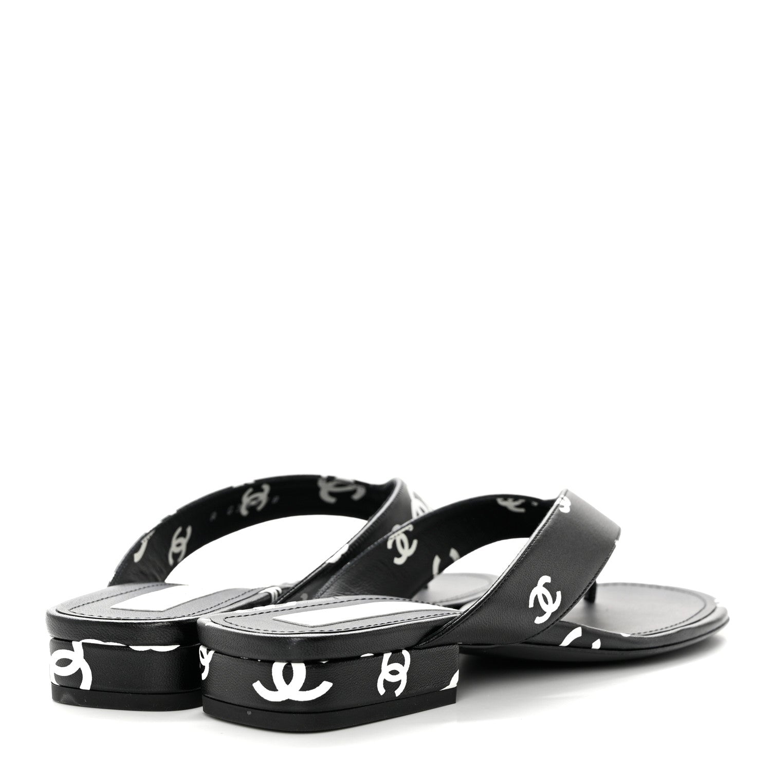 Chanel Lambskin Printed CC Thong Sandals 38 Black White 4 of 7