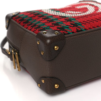 Gucci Cotton Wool Textured Calfskin Houndstooth Woven Square Messenger Bag Red Green Ivory Multicolor New Acero 10 of 10