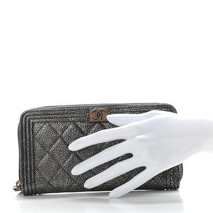 Chanel Cracked Metallic Calfskin Quilted Boy Long Zip Around Wallet Dark Silver 8 of 8