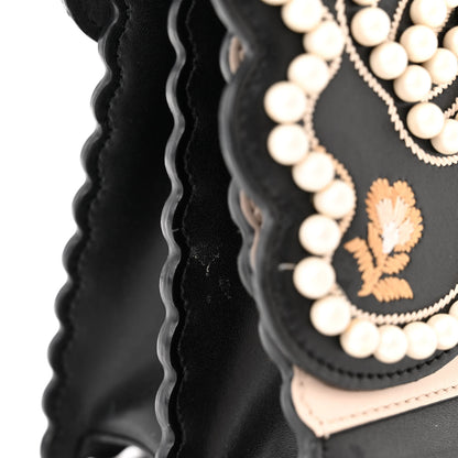 Fendi Vitello Liberty Pearl Bi-Color Flowers and Bows Scalloped Studded Kan I Shoulder Bag Black Camelia 11 of 16