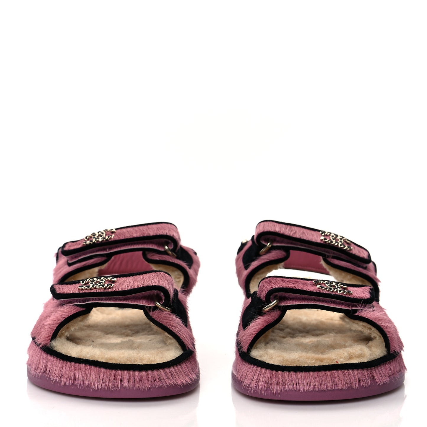 Calfskin Hair Suede Shearling Dad Sandals 36.5 Pink Black