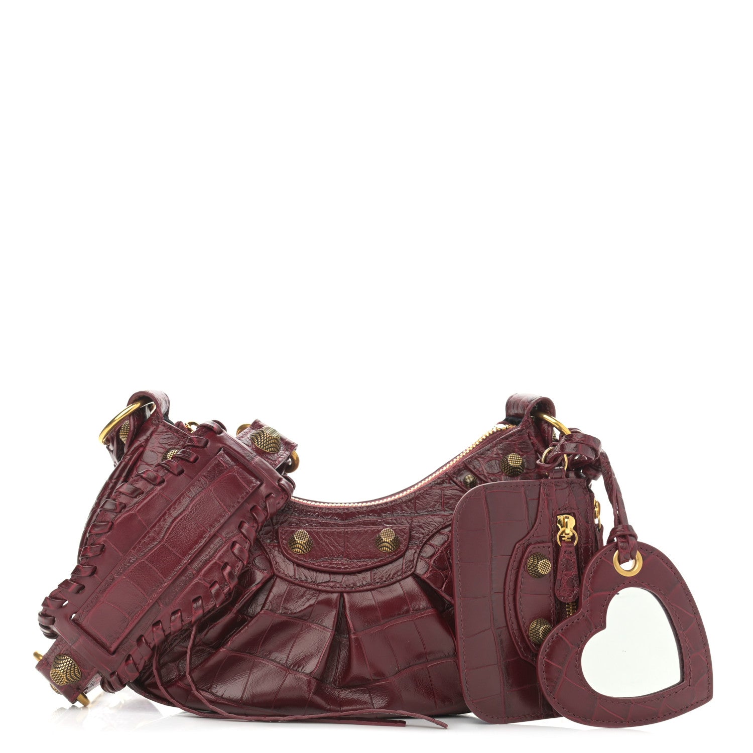 Balenciaga Extra Supple Calfskin Crocodile Embossed Le Cagole Shoulder Bag XS Dark Red 1 of 11