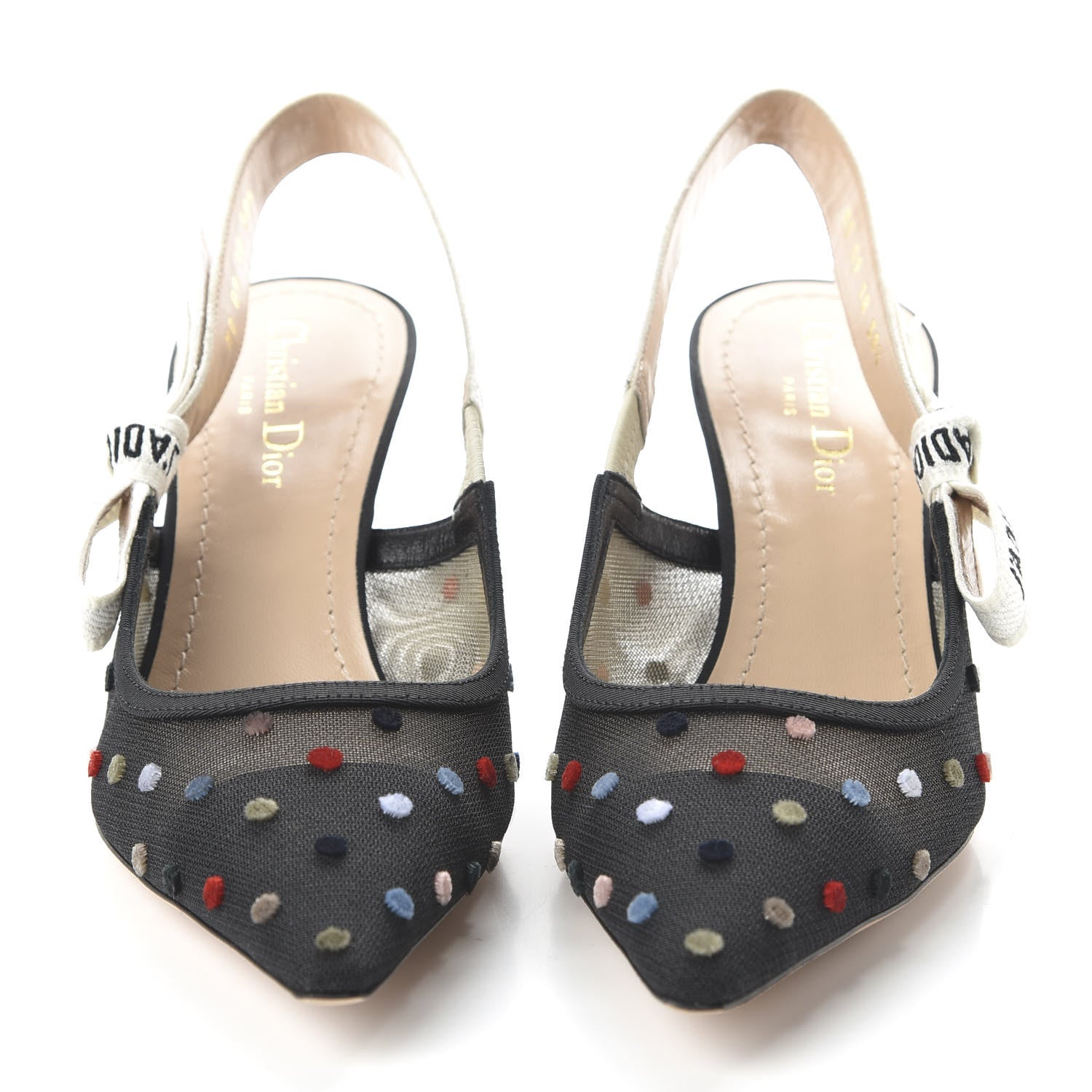 Christian Dior Mesh Ribbon Velvet Mini Dot J'Adior Slingback 65mm Pumps 38.5 Black Multicolor 2 of 9