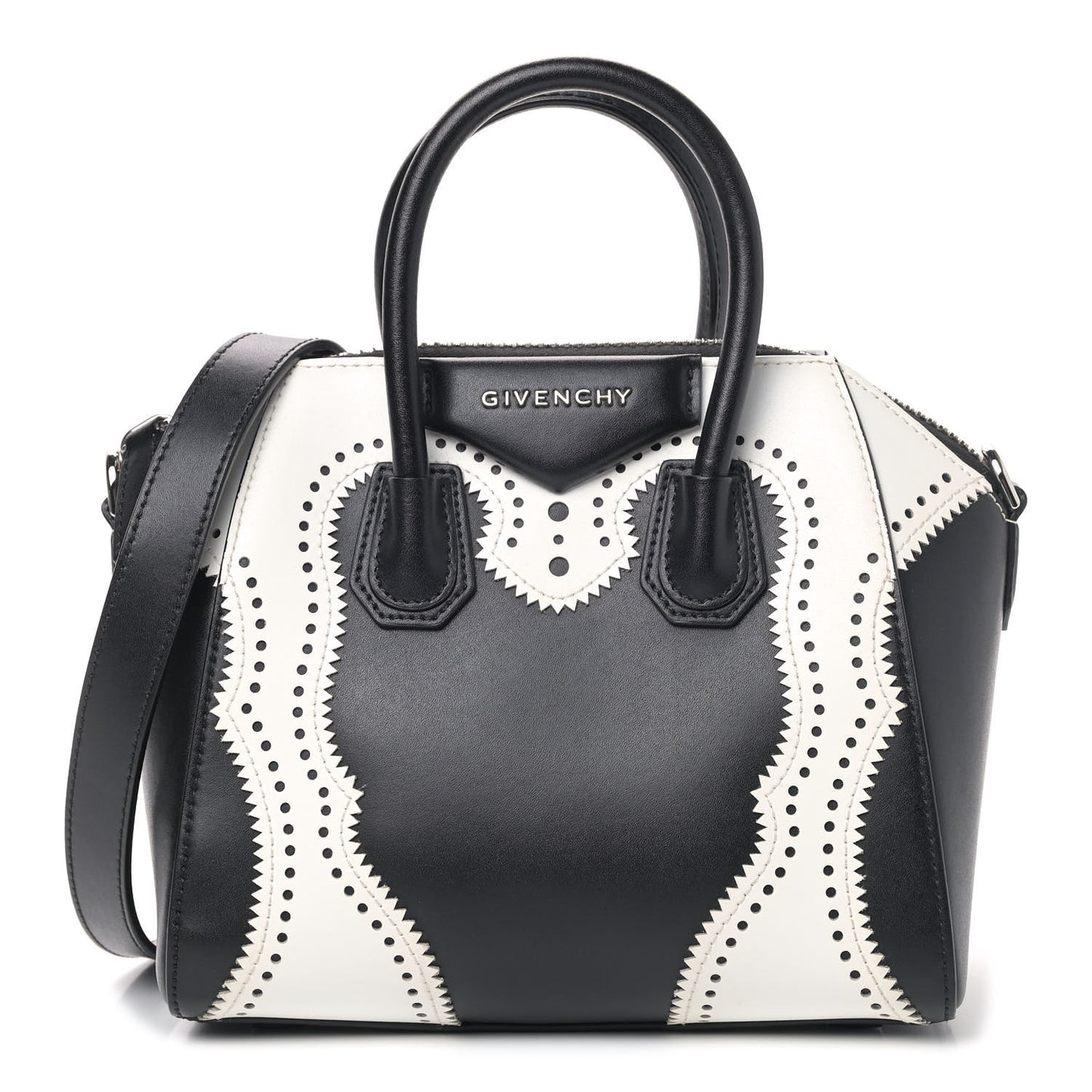 Calfskin Brogue Mini Antigona Black White