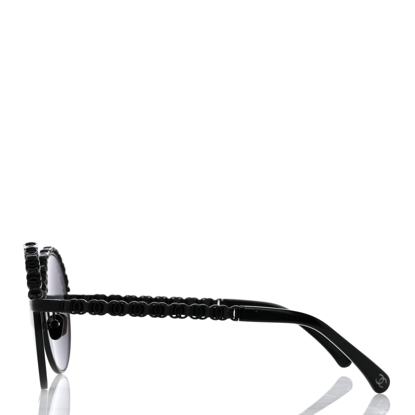 Metal Calfskin Round Chain Sunglasses 4265-Q Black