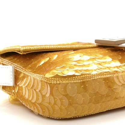Fendi Satin Sequin Paillettes Elaphe Plexiglass Baguette 1997 Giallo Avorio 9 of 10