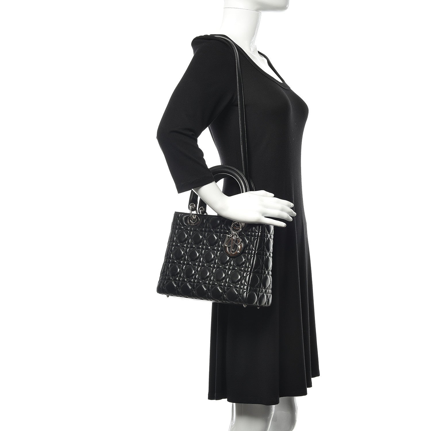 Christian Dior Lambskin Cannage Medium Lady Dior Black 2 of 8