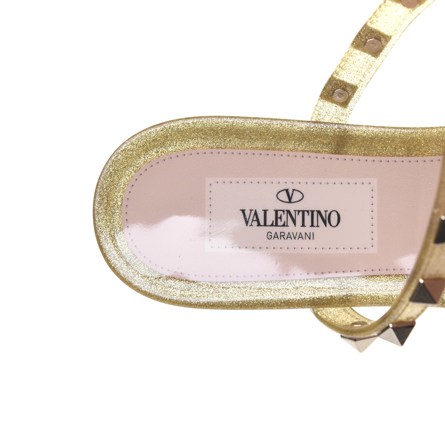 Valentino Garavani PVC Jelly Glitter Rockstud Caged Flat Thong Sandals 36 Oro 8 of 12