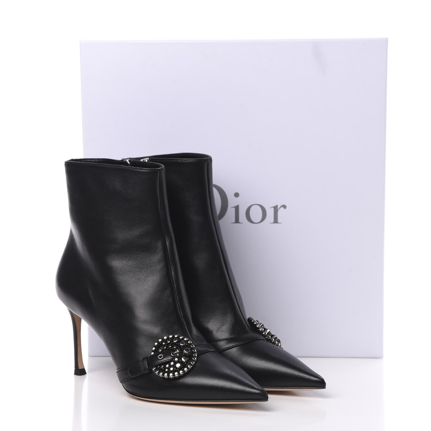 Christian Dior Lambskin Studded Buckle Ankle Boots 38.5 Black 9 of 9