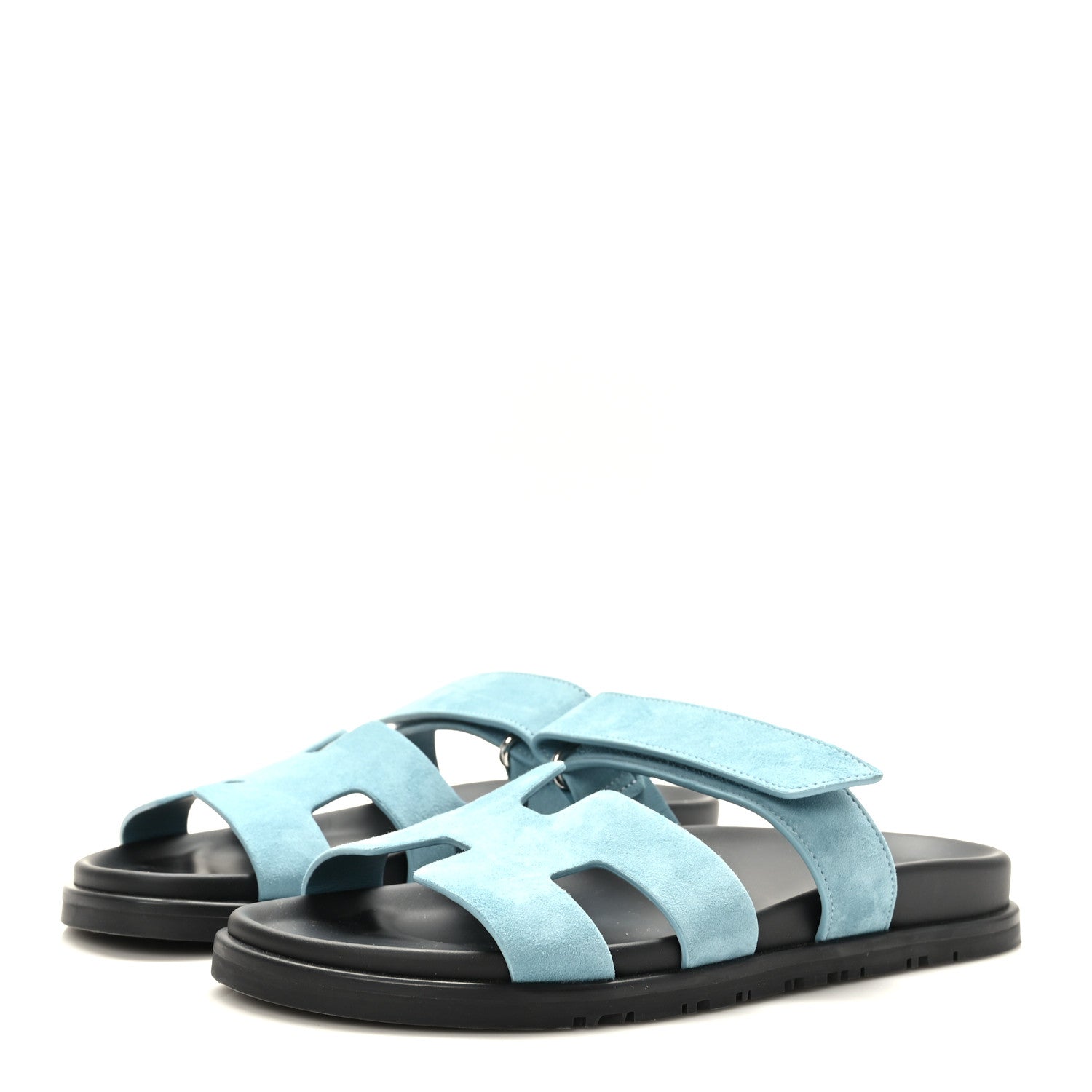 Hermes Suede Goatskin Womens Chypre Sandals 38 Bleu Mineral 3 of 8