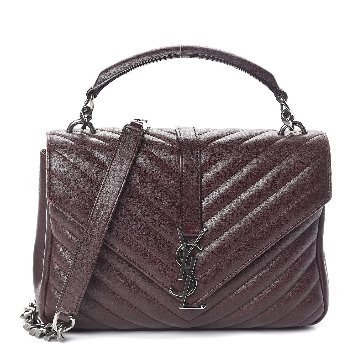 Saint Laurent Sheepskin Matelasse Chevron Monogram Medium College Bag Amaranto 1 of 8