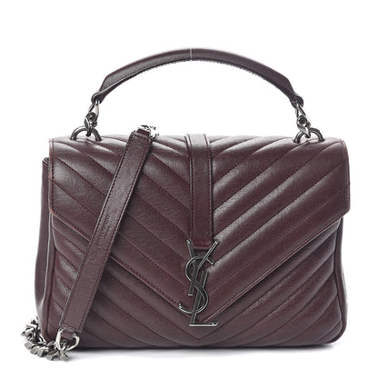 Saint Laurent Sheepskin Matelasse Chevron Monogram Medium College Bag Amaranto 1 of 8