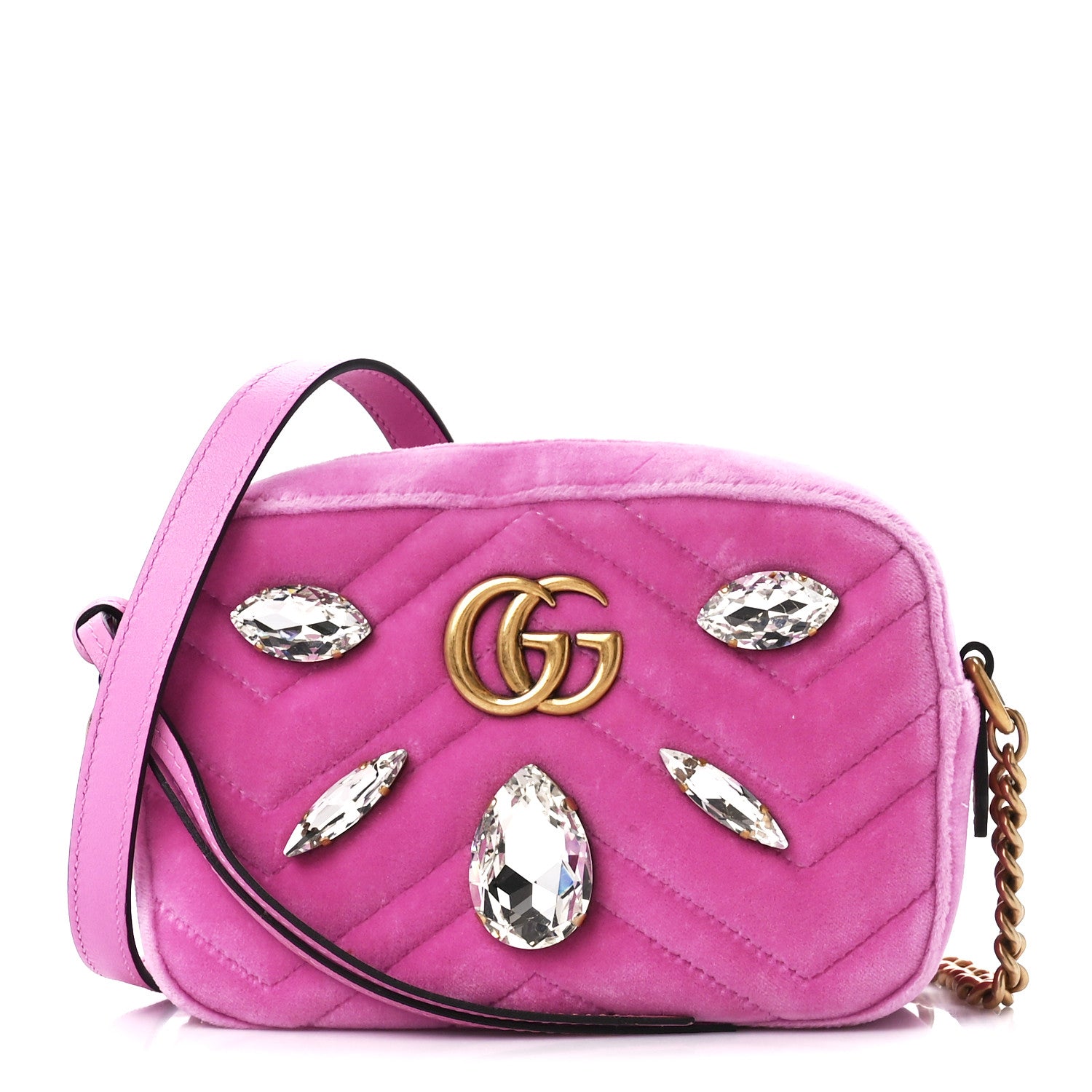 Gucci Velvet Matelasse Marquise Crystals Mini GG Marmont Chain Shoulder Bag Malva 1 of 10