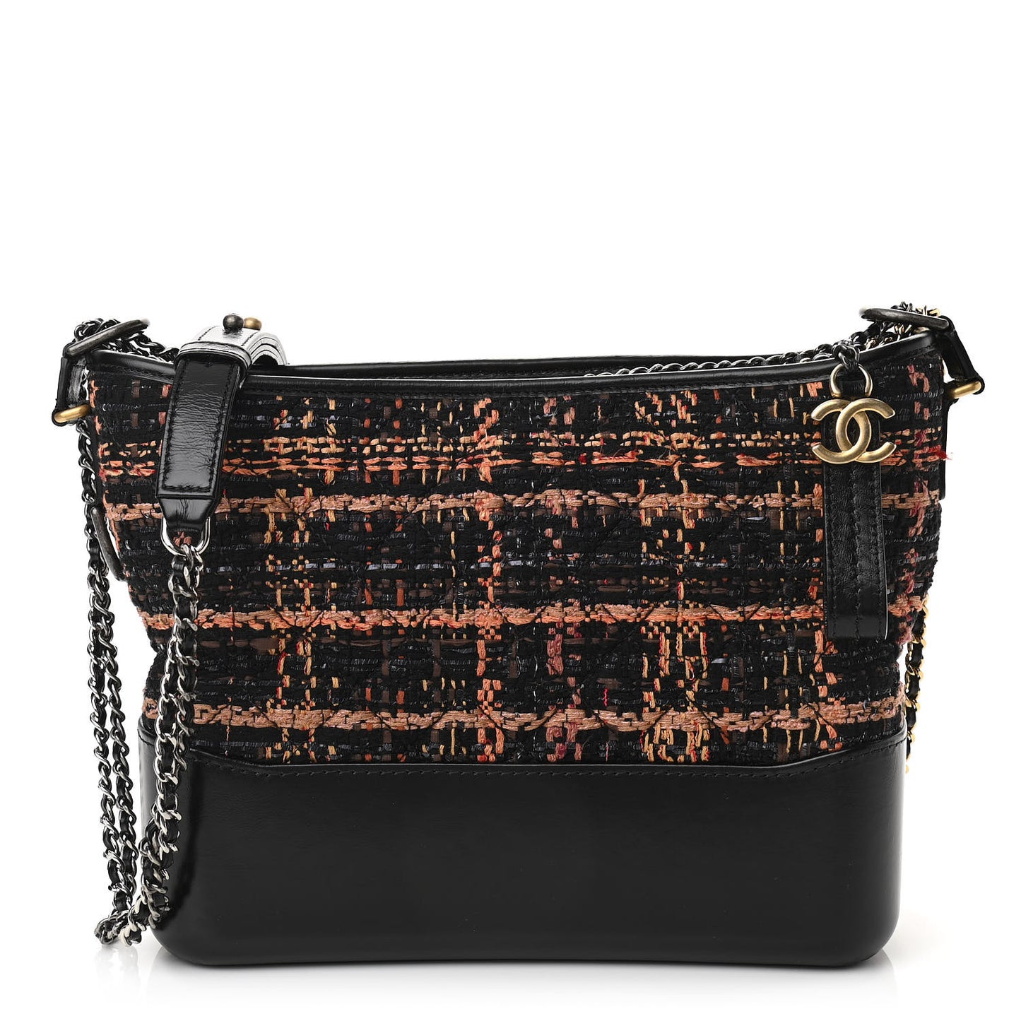 Tweed Calfskin Medium Gabrielle Hobo Black Brown